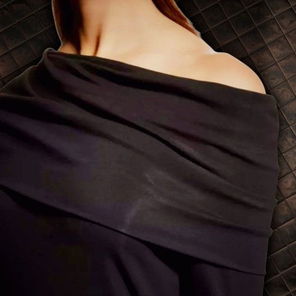 NWT Alberta Ferretti Black ‘One-Shoulder Foldover Cowl Neck Knit Dress’ Size 8 - Picture 3 of 16